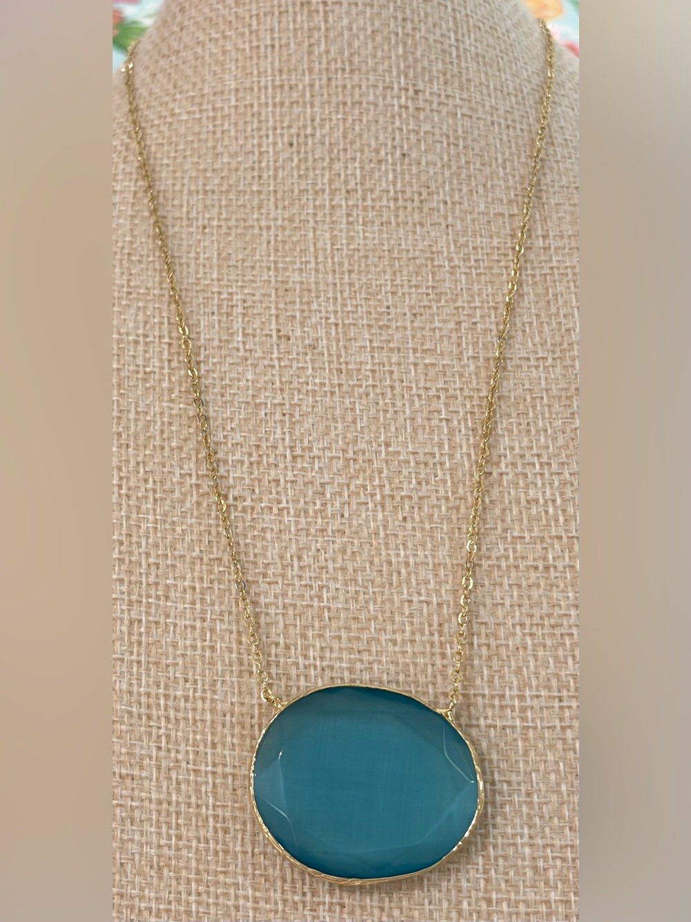 NEW STUNNING Marlyn Schiff Chain Necklace with Teal Blue Stone Pendant